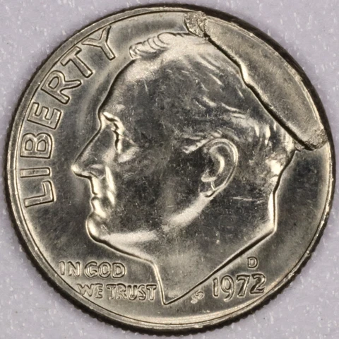 1972-D 10c Roosevelt Dime GIANT CUD ERROR - Uncirculated Cover