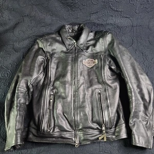Chaqueta de cuero negra Harley Davidson genuina vintage talla M con forro aislante - Imagen 1 de 13