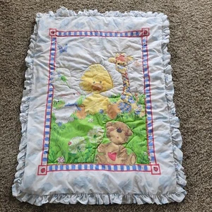 Little Suzy's Zoo Duck Baby Crib Blanket Ruffle Quilt Giraffe Ladybug Vintage - Picture 1 of 12