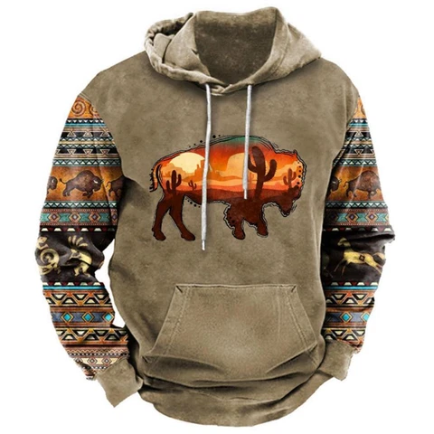 Men's Western Aztec Sweatshirts Pullover Ethnic Print Graphic Hoodies Cover
