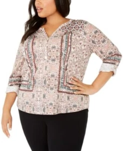 Style&Co Bluse mehrfarbig vorne Knopfleiste Bluse Langarm Übergröße 4X Plus - Bild 1 von 6