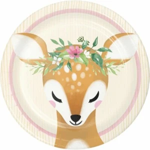 Deer Little One Party Snack/Dessert Plate 18cm 8pk Baby Shower 1st Birthday Girl - Picture 1 of 1