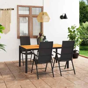 Dining Set Black PE Rattan Medium Multi-Position Backrest vidaXL - Picture 1 of 11