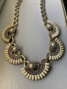 J.crew Art Deco White Scallop, Fan. Rhinestone Necklace. Statement Jewelry. Rare - Picture 1 of 14