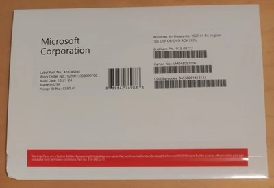 Win 2025 Datacenter 64-Bit 16 Core DVD + Genuine License Key -Next Day Free Ship - Image 1 of 2