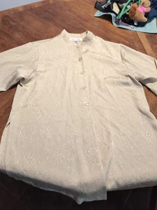 Oscar de la Renta Hemd Damen Medium Langarm Mandarinkragen Knopfleiste beige - Bild 1 von 6