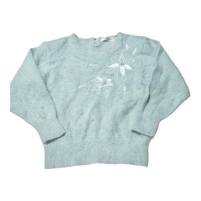 Suéter Vintage Mezcla Cabello Mediano Como Nuevo Flor Perla Suéter Hipster Años 80 Foto 1 de 3