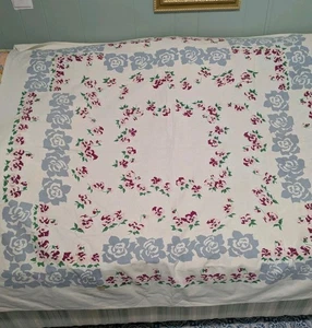Tovaglia vintage Callaway 47 x 51 rosa e blu rose cotone floreale - Foto 1 di 5