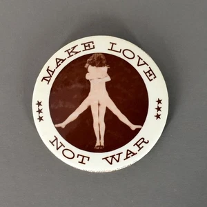 Make LOVE Not War Nude Forms in Shape of Peace Symbol Cause Pinback Button - Picture 1 of 8