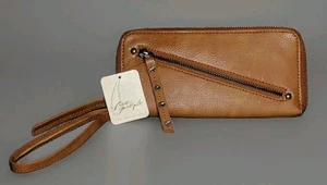 Free People Distressed Vegan Leather Wallet Wristlet Brown NEW - Picture 1 of 9