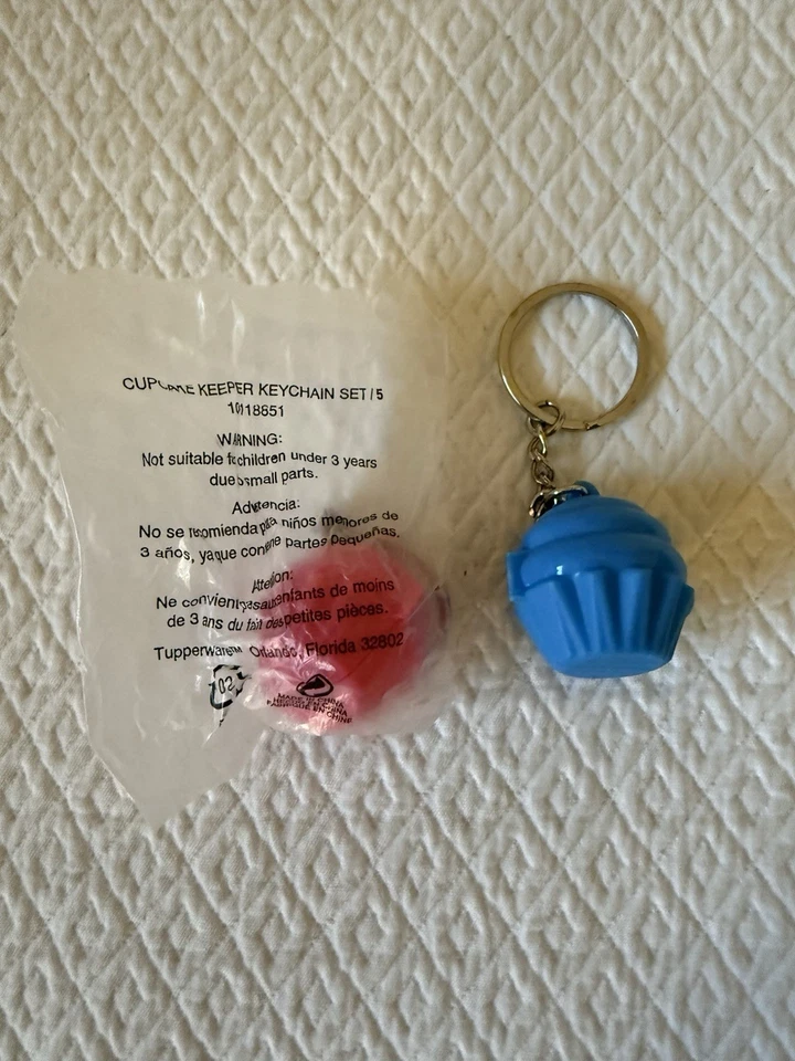 Tupperware Mini Cupcake Keychain Set of 2 Key Ring Keepers Pink Blue