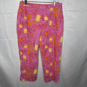 Lilly Pulitzer Ladies Pants Size 12 Les Monkeys Lanterns Print Ankle Pink Yellow - Picture 1 of 6