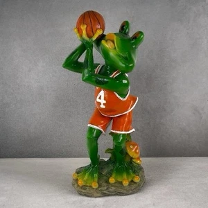 "Estatuilla grande de rana jugando baloncesto naranja verde estatua 16"" en resina deportes" - Imagen 1 de 9