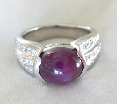 Heavy Platinum Bezel Cherry Red Ruby Diamond Ring - 11.8 gms, Sz 6, 4.74 ctw - Image 1 of 4
