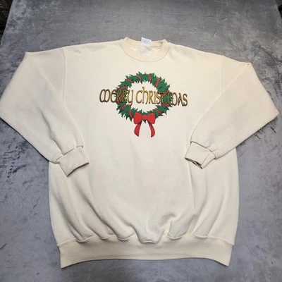 Sudadera Santee De Colección Para Hombres XL Blanca Corona de Navidad Feliz Navidad Años 90 EE. UU. Foto 1 de 4