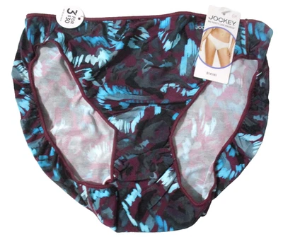 JOCKEY SZ 6 BIKINI 1370 TACTEL NO PANTY LINE PROMISE TEAL PURPLE GEO PANTIES - Image 1 of 4