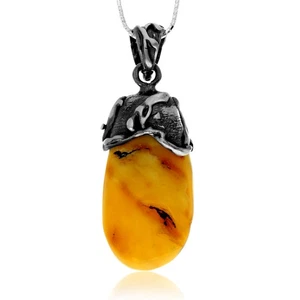 925 Sterling Silber & Gelb Baltischer Bernstein Exklusiv Einzigartig Anhänger - Bild 1 von 3