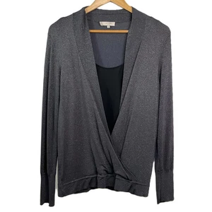 Hobbs Grey Metallic Fine Knit Wrap Effect Top M - Picture 1 of 8