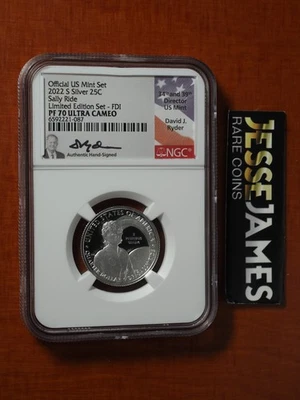 2022 S 25C PROOF SILVER SALLY RIDE QUARTER NGC PF70 FDI RYDER FROM LIMITED SET - Image 1 of 2