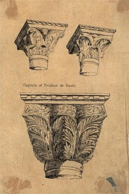 H. B. Garling - Ink Drawing Architectural Studies Fondaco dei Turchi Italy c1845 - image 1 of 4