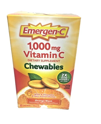 Pacote com 40 mastigáveis de vitamina C Emergen-C 1000mg Orange Blast outubro de 2026 - Imagem 1 de 4