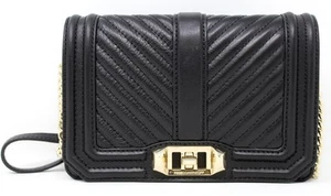 Rebecca Minkoff Chevron Quilted Small Love Cross Body Handbag Black/Gold - Picture 1 of 3