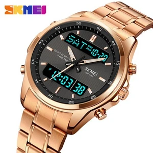 SKMEI Men Quartz Watch Silver Steel Digital Wristwatch Male Sport LED Watches - Picture 1 of 32