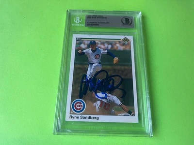 Ryne Sandberg HOF Cubs 1990 Upper Deck MLB Signed Card Slabbed Beckett BAS COA  - Image 1 of 2
