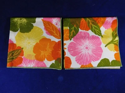 2 Vintage/Retro Bright Floral Napkins Green, Red, Yellow, Orange,Pink - Image 1 of 4