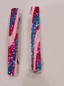 Baretes de pelo de imitación de cuero hechos a mano - rayas verticales rosa, azul, rojo - Imagen 1 de 2