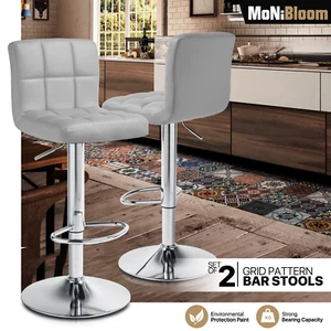 Set of 2 Grey Counter Height Bar Stools Swivel Leather Seat Kitchen Dining Chair - Picture 1 of 12
