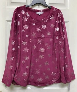 Emily Daniels Sweatshirt Women's Size Plus 2X, Pink Snowflakes Sylver Velour NWT - Picture 1 of 10