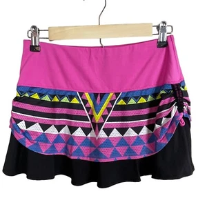 Lucky in Love Pink Blue Black Perforated Ruched Side Tiered Tennis Skirt Size S - Picture 1 of 7