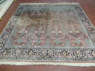 6' X 6' Vintage Handmade Fine Indian Silk Rug Kashmir Square Nice - Image 1 of 4