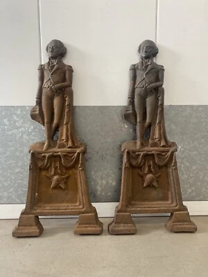 🔥 Antique Old 19th c. Americana Folk Art George WASHINGTON Figural Andirons - Image 1 of 4