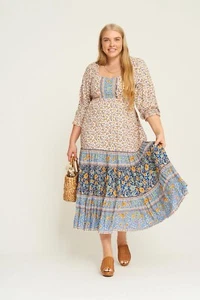 ARNHEM Phoebe Boho Waterfall Midi Dress SIZE 16 AU/12 US/XXL Blue - Picture 1 of 13