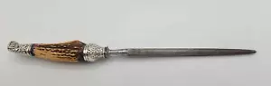 Antique Stag Antler Sterling Handle Knife Sharpening Steel LEE'S Cutlery. READ - Picture 1 of 9