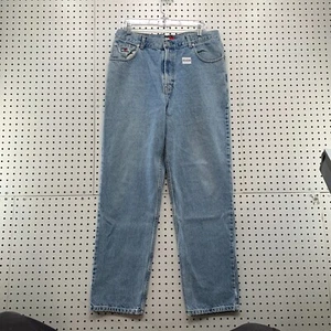 Vintage Tommy Hilfiger Blue Denim Jeans Mens 36x32 Fits 35x31 Light Wash Flag - Picture 1 of 16