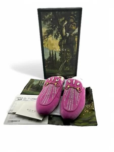 Mocassini Gucci Princetown Horsebit cristallo rosa velluto mulo nuovi con scatola - Foto 1 di 8