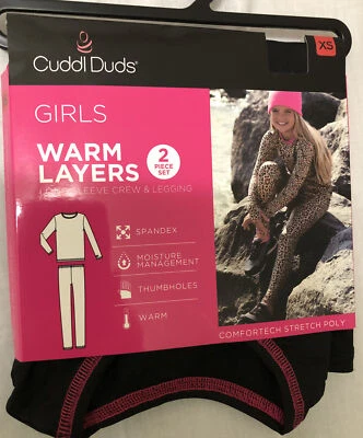 GIRLS XS  4/5 Warm Layers CuddlDuds - Black - 2-Piece L/S Crew+Leggings- NIP - Image 1 of 4