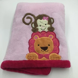 Tiddliwinks Pink Lion Monkey Baby Blanket Orange Brown Bow  - Picture 1 of 6