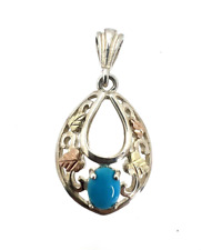 Coleman Black Hills Sterling Silver Turquoise Pendant 12K Yellow Rose Gold Leaf