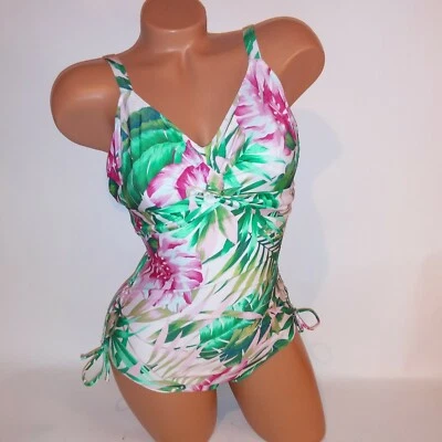 Fantasie 海贼王游泳 US 32DDD 英国 32E 粉色绿色热带棕榈叶无衬里 — 第 1/4 张图片