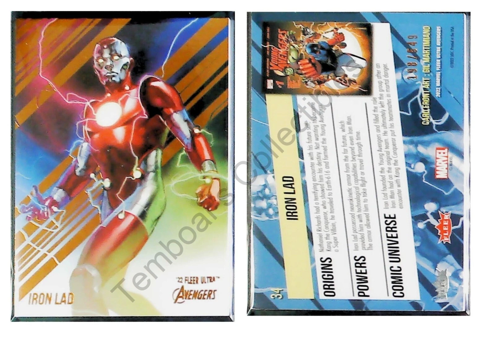 Iron Lad #34 ✨ 2022 UD Marvel Fleer Ultra Avengers ✨  Orange Foil # 198/549