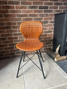Brown Leather Dining Chair/ Any room with Iron Frame Vintage Retro Style - Picture 1 of 5