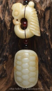 5.2" Chinese Natural Hetian Jade Carving Turtle Shell Pig Dragon Pendant Amulet - Picture 1 of 9