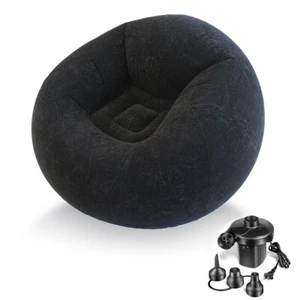 Inflatable Beanless Bean Bag Chair Lounge Sofa with Pump - Black - Picture 1 of 10