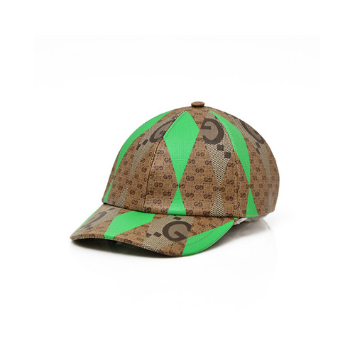 Cappellino da baseball GUCCI GG Lambuth stampa patchwork berretto rivestito tela beige verde uomo