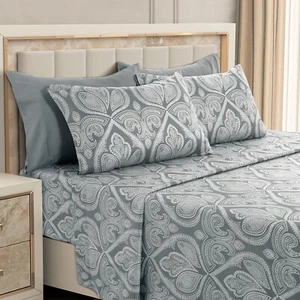 Luxury Deep Pocket 6 Piece Bed Sheet Set 1800 Series Hotel Comfort Paisley Sheet - Picture 1 of 90