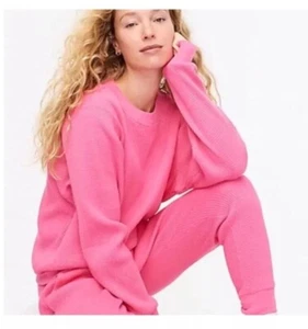 J. SET Pullover e Pantaloni Crew Waffle Maglia Rosa Donna Taglia XXL Stile #AS037 - Foto 1 di 19